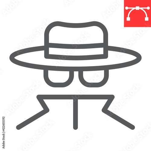 Spy agent line icon, anonymity and detective, incognito vector icon, vector graphics, editable stroke outline sign, eps 10.