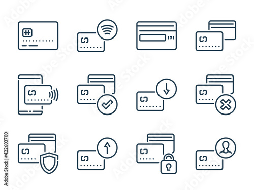 Credit card and Payment related vector line icons. Online banking and Money transfer outline icon set.