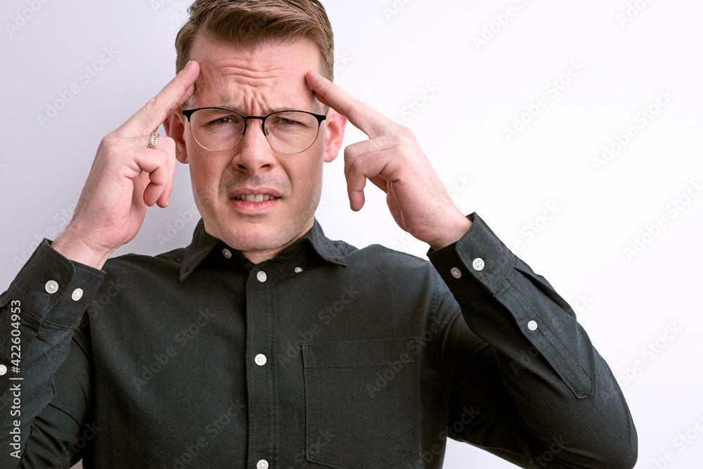Confident Caucasian Guy Try to Remember, Concentrated On Thoughts Confident Caucasian Guy Try to Remember, Concentrated On Thoughts