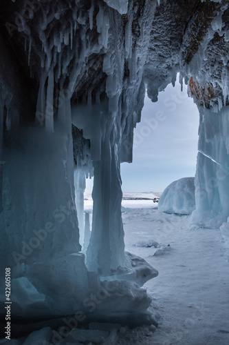 Ice cave, Icicles in the rocky caves, Lake Baikal in winter, Siberia © Anna Pakutina