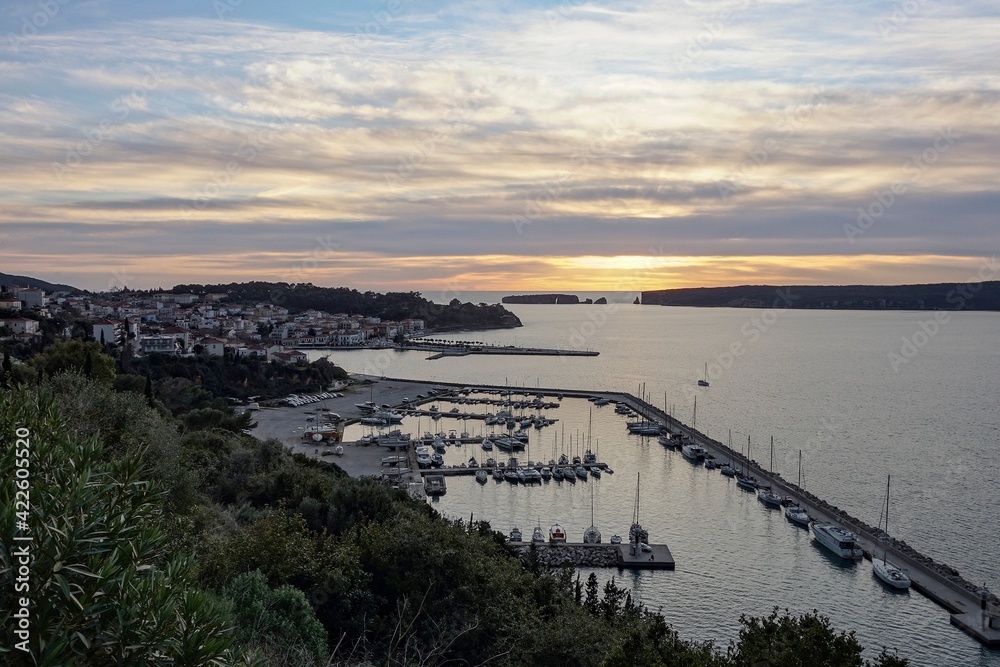 Pylos Marina harbour in Greece with lot of yachts after sunset Pylos Marina harbour in Greece with lot of yachts after sunset