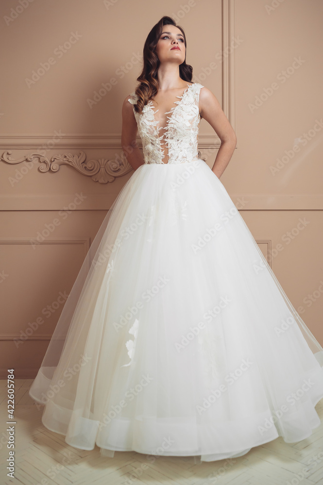 Beautiful bride posing in light interior. Morning bride, Beautiful bride posing in light interior. Morning bride,