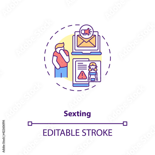 Sexting culture concept icon. Sending erotic, nude pictures to partner ideas thin line illustration. Taking sexy messages or images vector isolated outline RGB color drawing. Editable stroke