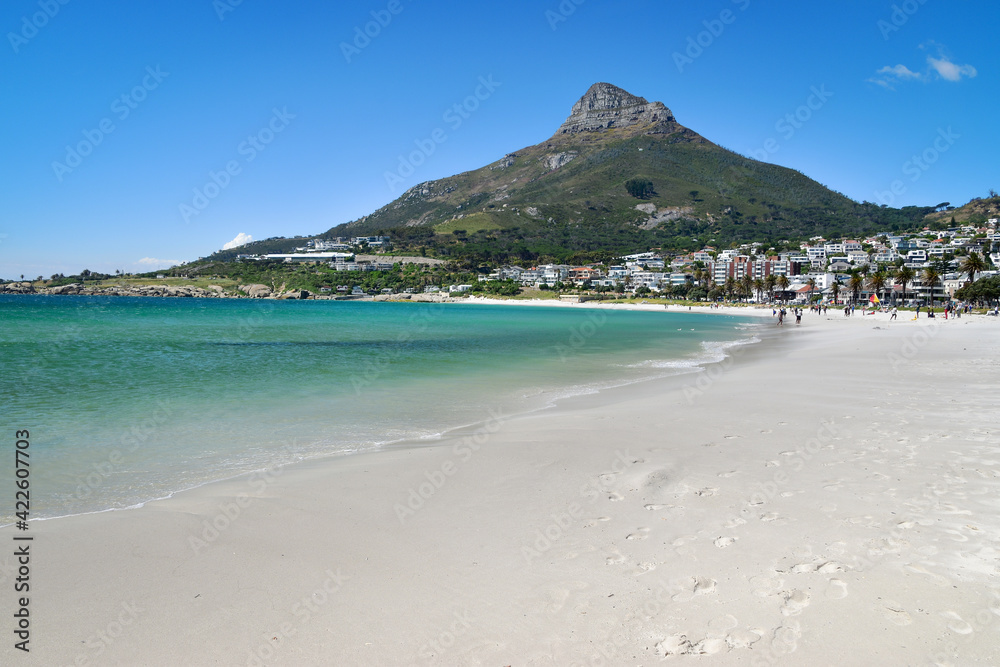 Beautiful white sand, turquoise sea water and amazing surroundings, a lovely stay at Camps Bay Beach, Cape Town South Africa Beautiful white sand, turquoise sea water and amazing surroundings, a lovely stay at Camps Bay Beach, Cape Town South Africa