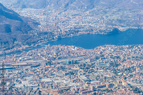 Aerial view of Lecco and his lake