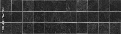 Grunge dark natural stone slates square mosaic tile mirror / tiles wall background slate texture