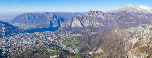 Extra wide view of the Lake of Lecco and the sorrounding mountains