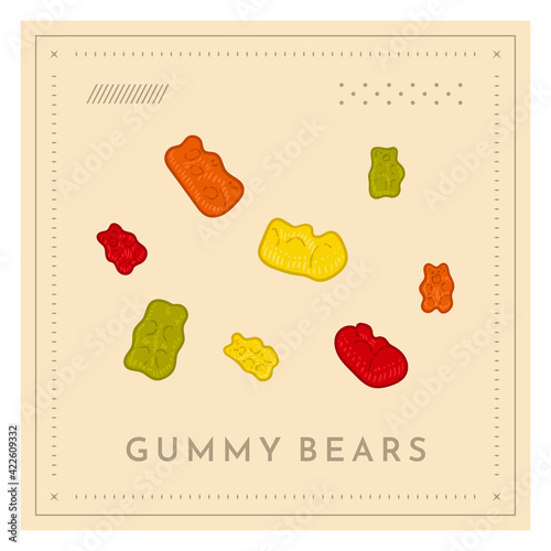 CBD gummies bears retro vintage illustration