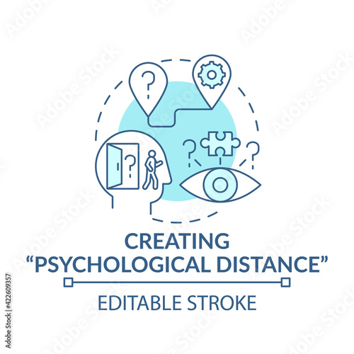 Creating psychological distance blue concept icon. Strategy for decision making. Problem solving and analysis idea thin line illustration. Vector isolated outline RGB color drawing. Editable stroke