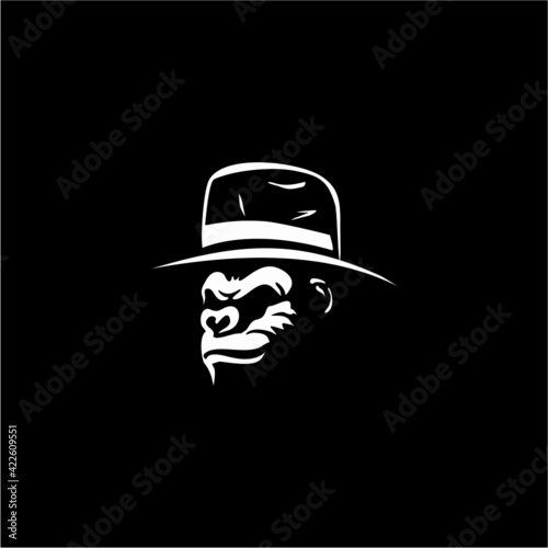 ape head with hat logo template vector