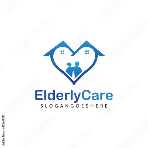 Elderly healthcare heart shaped logo. Nursing home sign