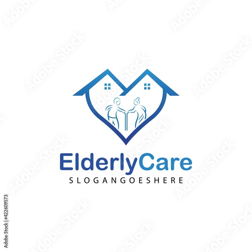 Elderly healthcare heart shaped logo. Nursing home sign