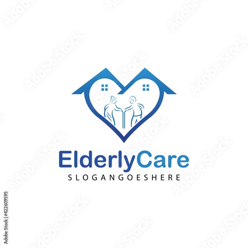 Elderly healthcare heart shaped logo. Nursing home sign