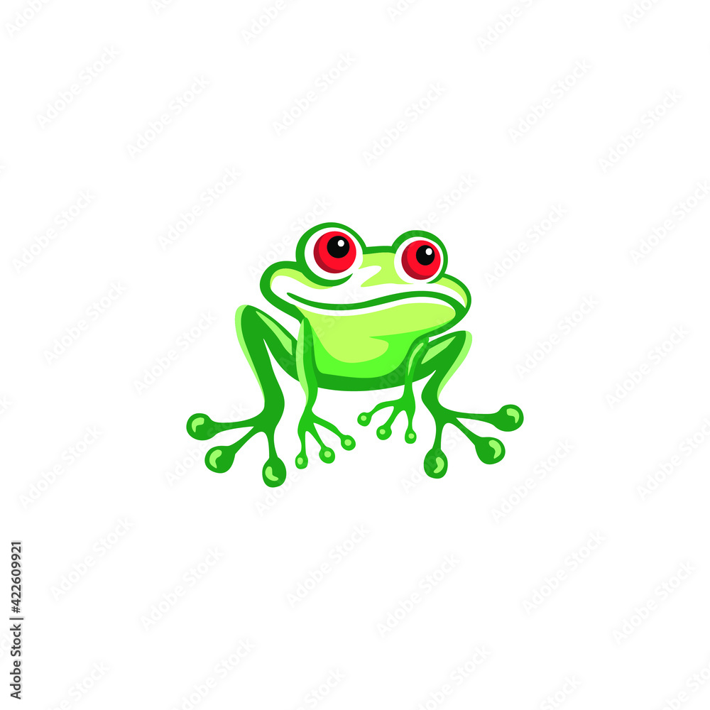 Obraz premium Cute green frog cartoon character icon logo isolated on white background 