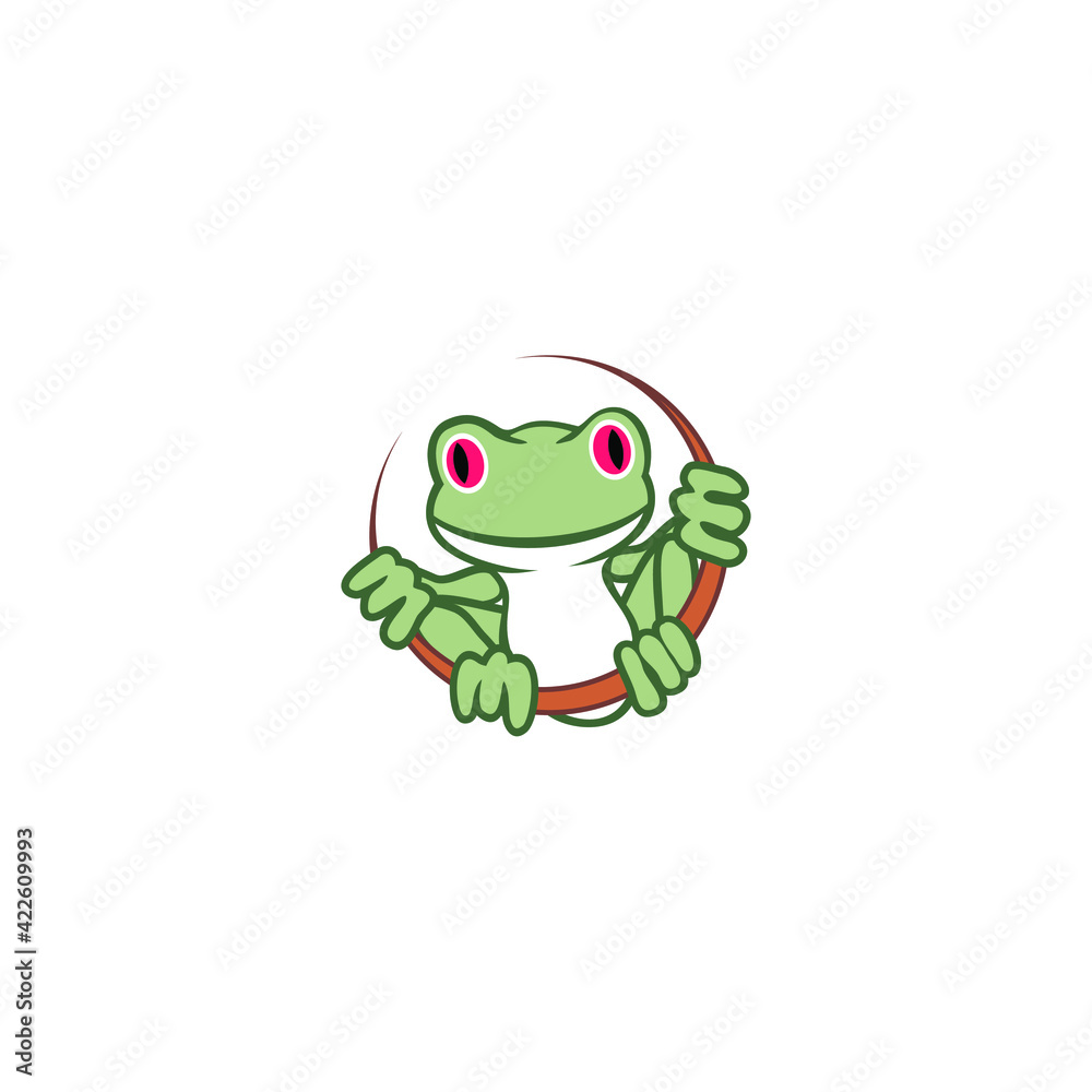 Obraz premium Cute green frog cartoon character icon logo isolated on white background 
