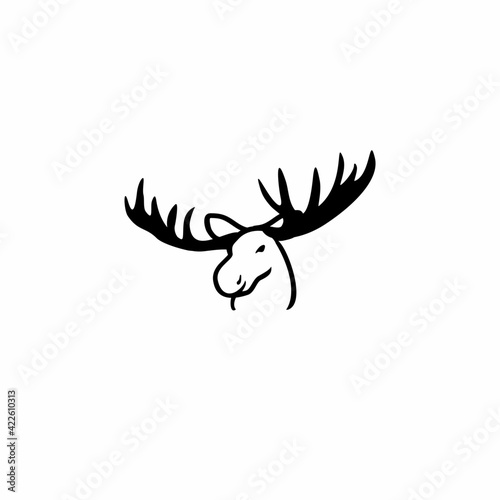 Vector illustration of a black silhouette of an elk. 
Isolated white background. moose head with horns icon