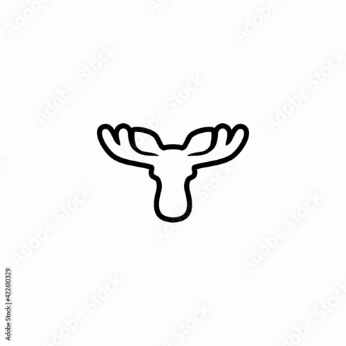 Vector illustration of a black silhouette of an elk. 
Isolated white background. moose head with horns icon