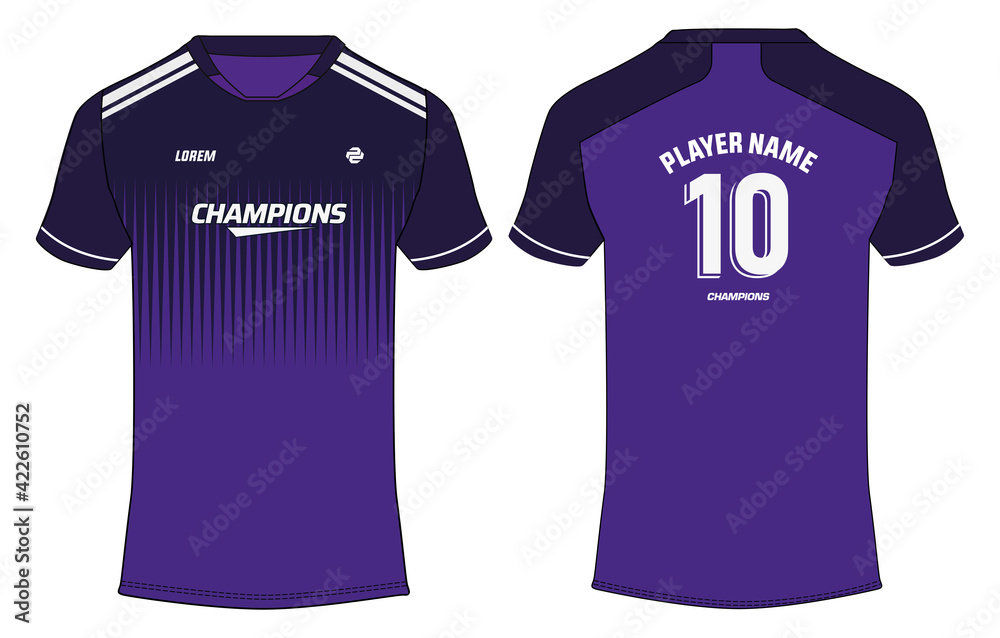 Naklejka premium Sports jersey t shirt design concept vector template, Orlando football jersey concept with front and back view for Cricket, soccer, Volleyball, Rugby, tennis and badminton uniform