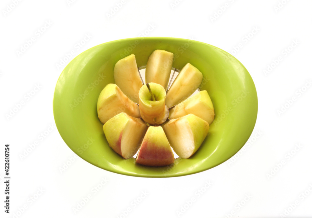 An apple cut into eight equal parts using an apple slicer, top view Stock  Photo | Adobe Stock