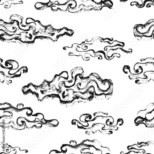 Seamless pattern of clouds hand-drawn ink.