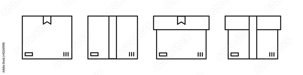 Boxes icons set isolated on white background. Delivery boxes. Product, package, cargo in packaging. Vector illustration Boxes icons set isolated on white background. Delivery boxes. Product, package, cargo in packaging. Vector illustration