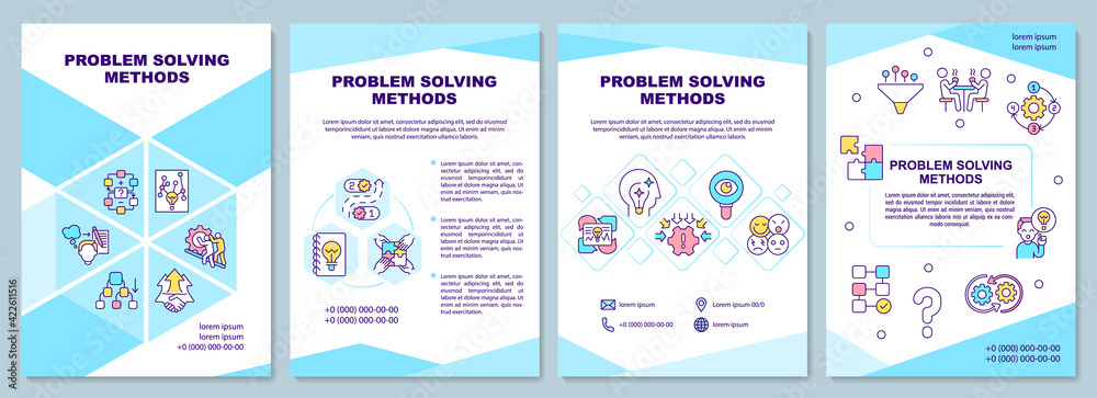 Problem solving method brochure template. Boost work performance. Flyer, booklet, leaflet print, cover design with linear icons. Vector layouts for presentation, annual reports, advertisement pages