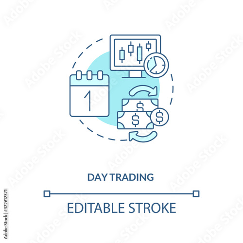 Day trading concept icon. Stock trading strategy idea thin line illustration. Market volatility. Operating with assets through single day. Vector isolated outline RGB color drawing. Editable stroke
