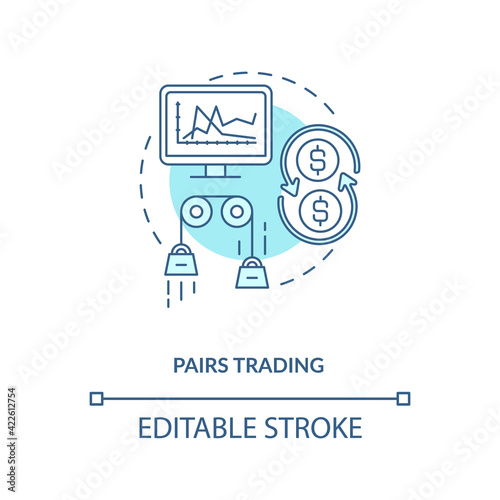 Pairs trading concept icon. Stock trading strategy idea thin line illustration. Market timing. Stock prices. Self-funding strategy. Vector isolated outline RGB color drawing. Editable stroke
