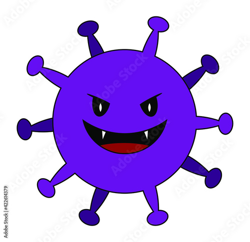 Vector image of violet color coronavirus bacteria with emoji face. The element is isolated, on a white background.