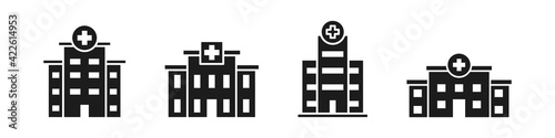 Hospital icons set isolated on white background. Clinic, medical building. Vector illustration