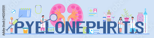 Urarthritis, ureteroscopy concept vector for medical website. Urologist, nephritis illustration. Tiny doctor treats kidneys. Pyelonephritis and kidney stones diseases.
