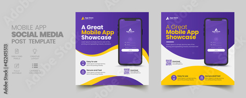 Mobile app promotion social media post banner template