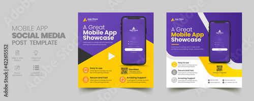 Mobile app promotion social media post banner template