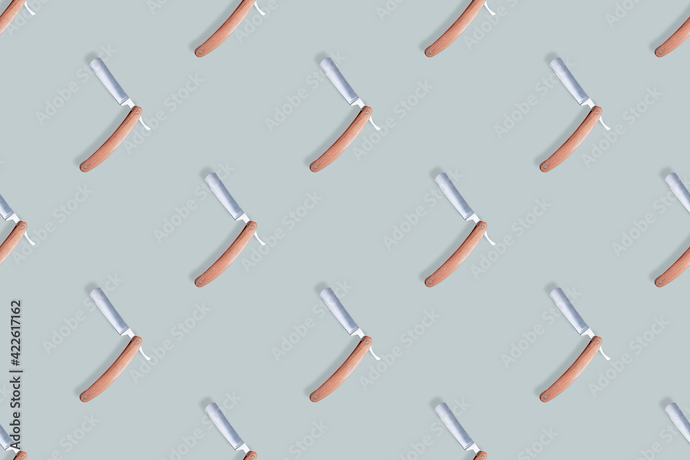 Straight razor seamless pattern. Background on the theme of a hairdressing salon.