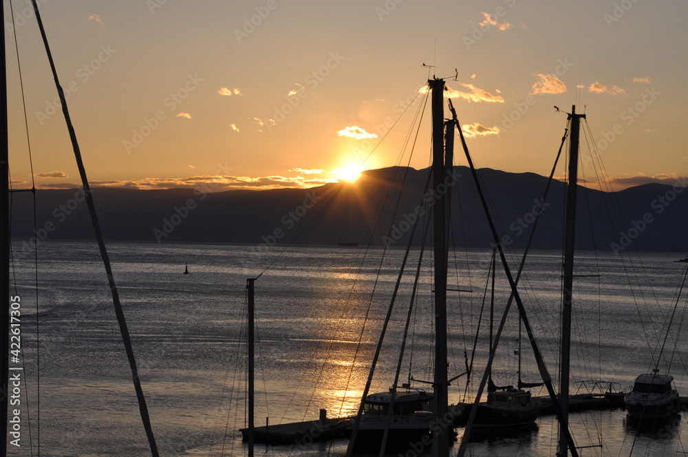 Sunset in the harbor of Kraljevica, Croatia