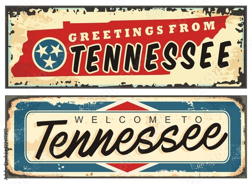 Greetings from Tennessee USA vintage tin sign souvenir. Retro card welcome to Tennessee vector illustration graphic.
