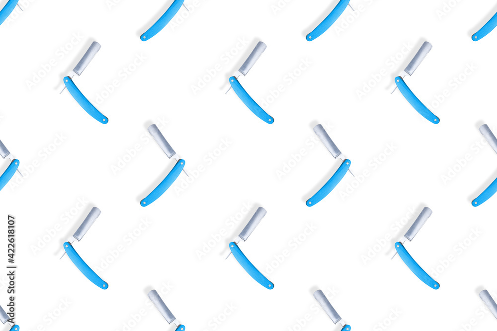 Straight razor seamless pattern. Background on the theme of a hairdressing salon. Straight razor seamless pattern. Background on the theme of a hairdressing salon.