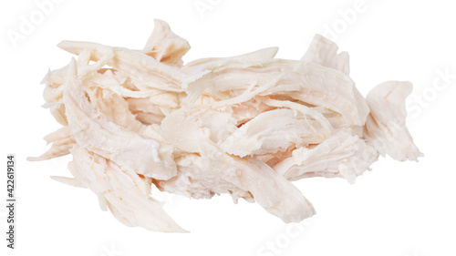 Foto Pieces of boiled chicken breast isolated on white background