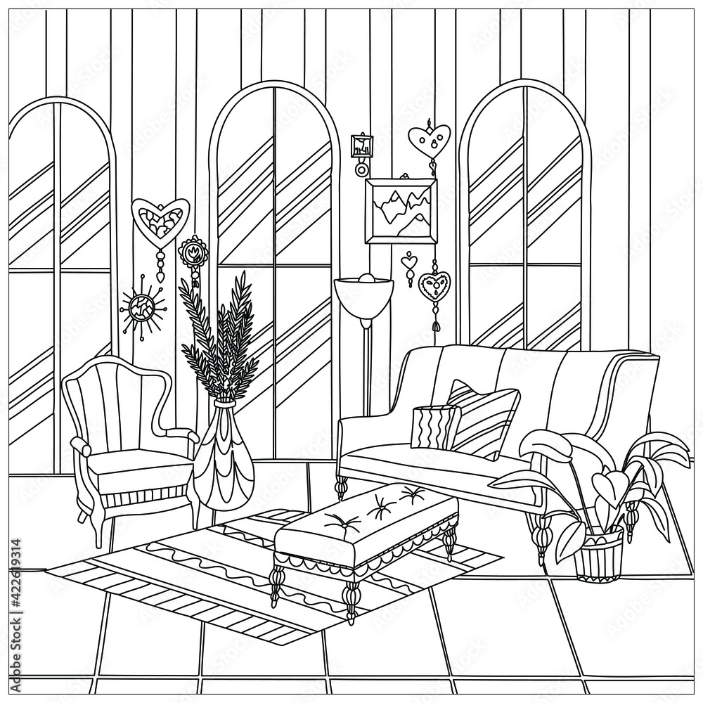 Vector illustration. Anti-stress coloring book for adults. The interior