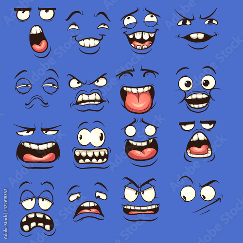 Cartoon faces with different expressions. Vector clip art illustration with simple gradients. Each on a separate layer.