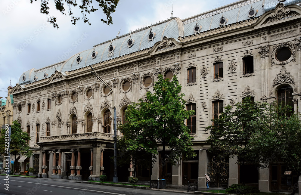 Fototapeta premium Tbilisi cityscape with old theater building facade in Georgia