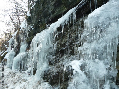 ice on the rocks in winter