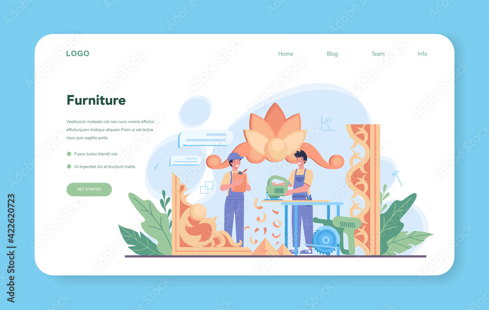 Wooden furniture maker or designer web banner or landing page. Wooden furniture maker or designer web banner or landing page.