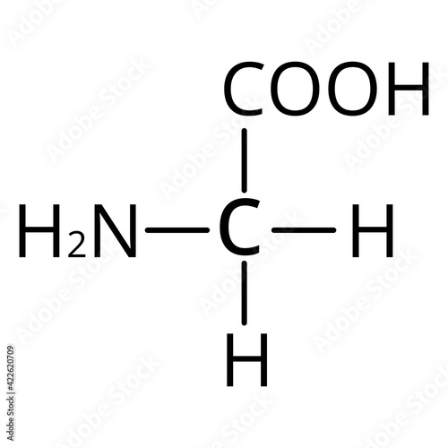 Amino acid Glycine. The chemical molecular formula of glycine is an amino acid. Vector illustration on isolated background