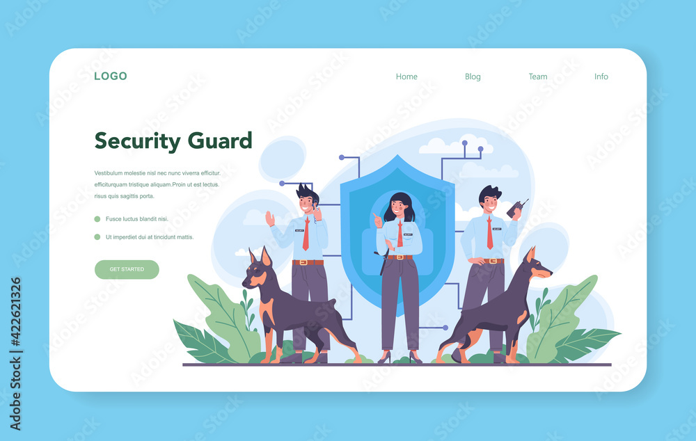 Security guard web banner or landing page. Surveillance and ptrotection