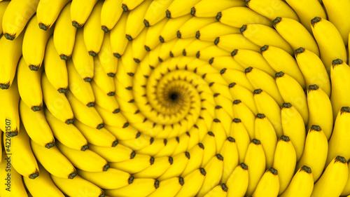 3D bananas swirl flower background. Abstract circular flower constructed with bananas. 3d render illustration photo