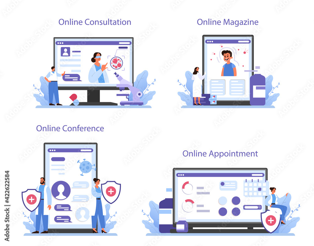 Professional immunologist online service or platform set. Idea of healthcare Professional immunologist online service or platform set. Idea of healthcare