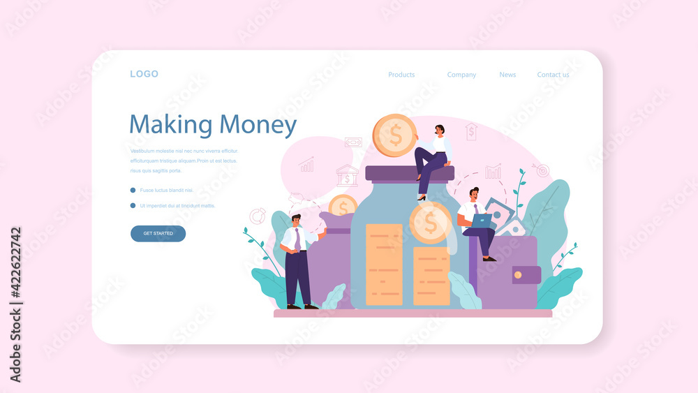 Making money web banner or landing page. Idea of business development Making money web banner or landing page. Idea of business development
