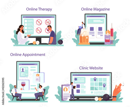 Narcologist online service or platform set. Professional medical specialist.