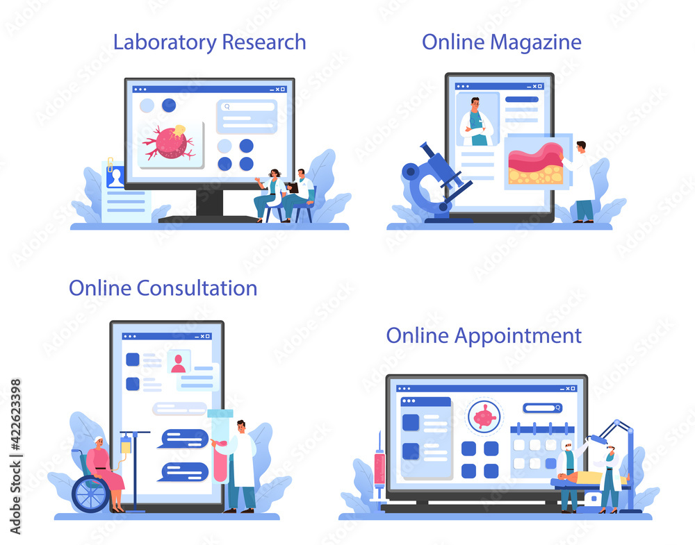 Professional oncologist online service or platform set. Cancer disease Professional oncologist online service or platform set. Cancer disease
